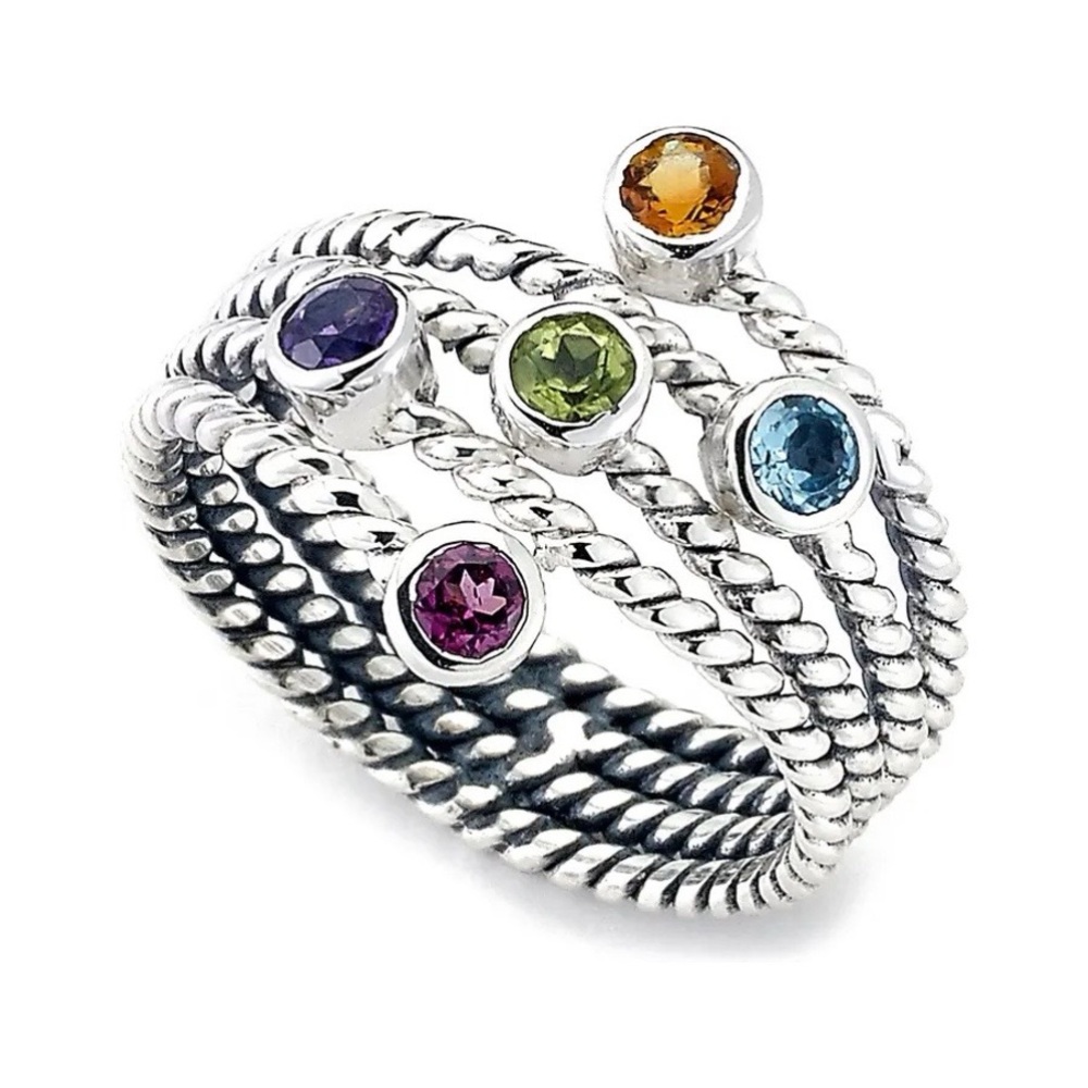 Samuel B. Sterling Twisted Band Ring with Multicolored Gemstones